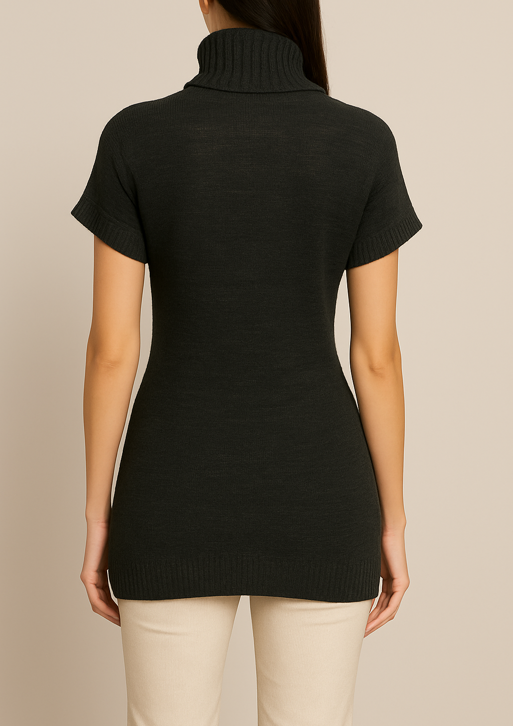 Black Turtleneck Short Sleeve Knit Dress