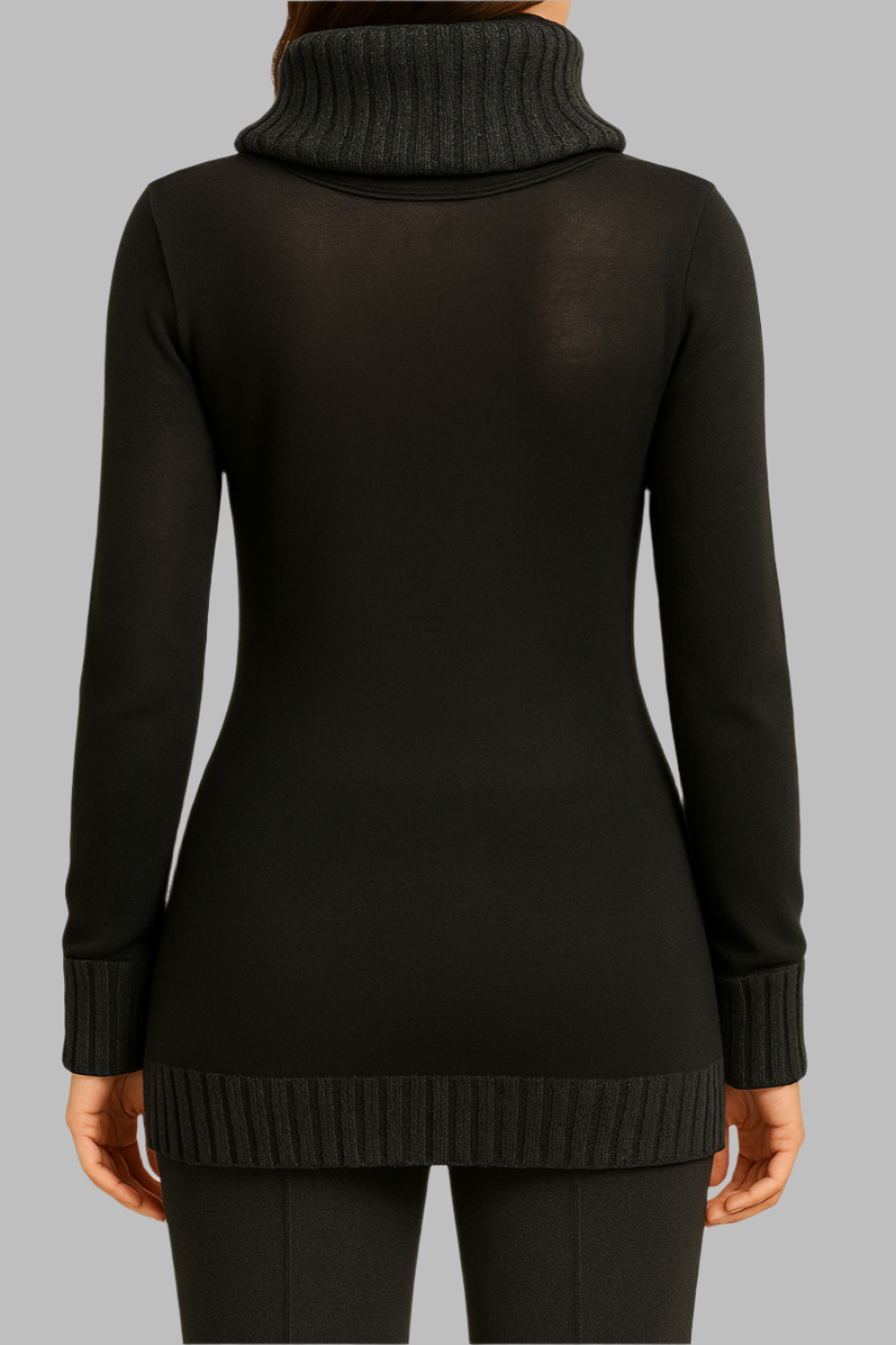 Black and Grey Cable Knit Turtleneck Sweater Dress