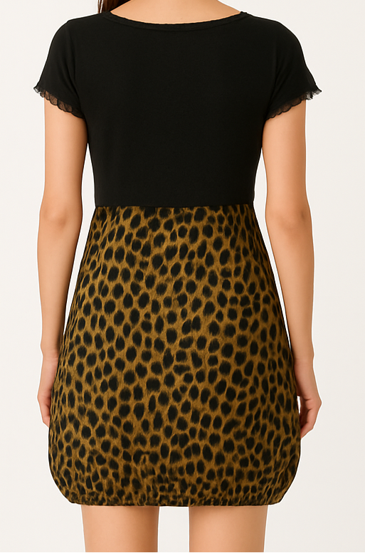 Leopard Print Fitted Cardigan bloon Dress for slimfit women