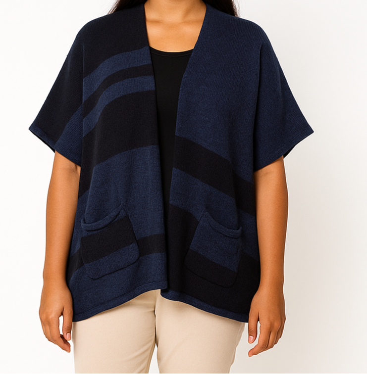 Ribbed Knit Wrap Black/blue ponch jersey