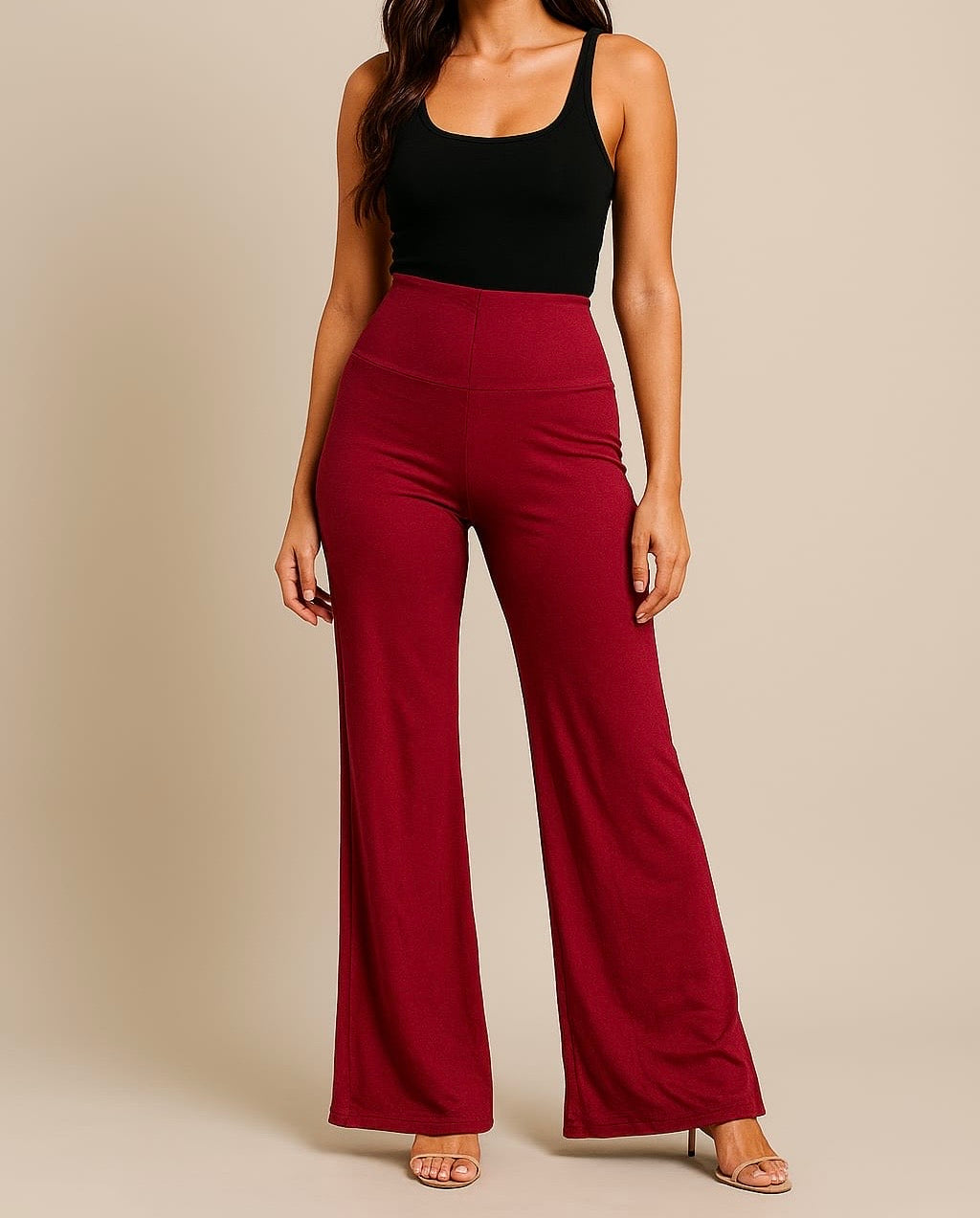 High-Waisted Burgundy Flared Pants