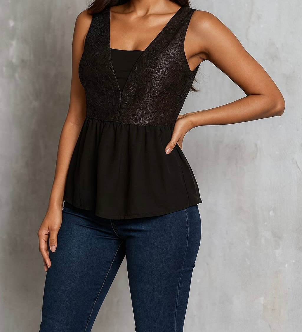 Sleeveless Peplum Lace Top