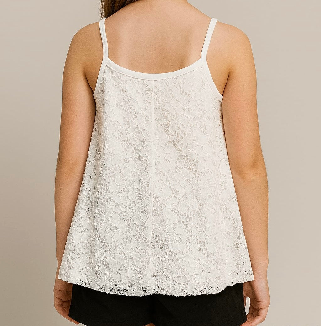 Girls’ White Lace Swing Cami