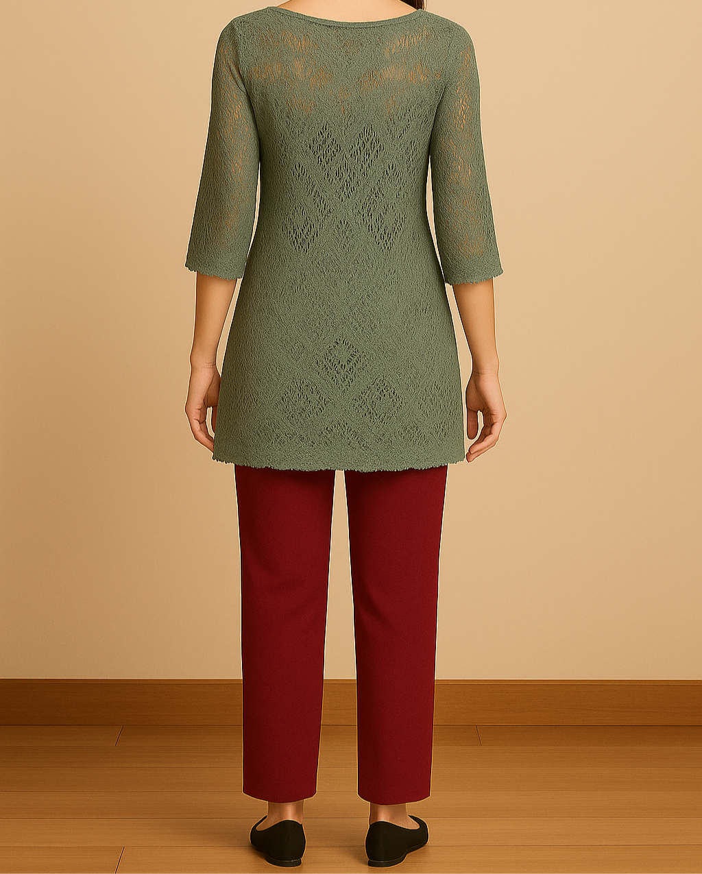 Green Lace 3/4 Sleeve Dress