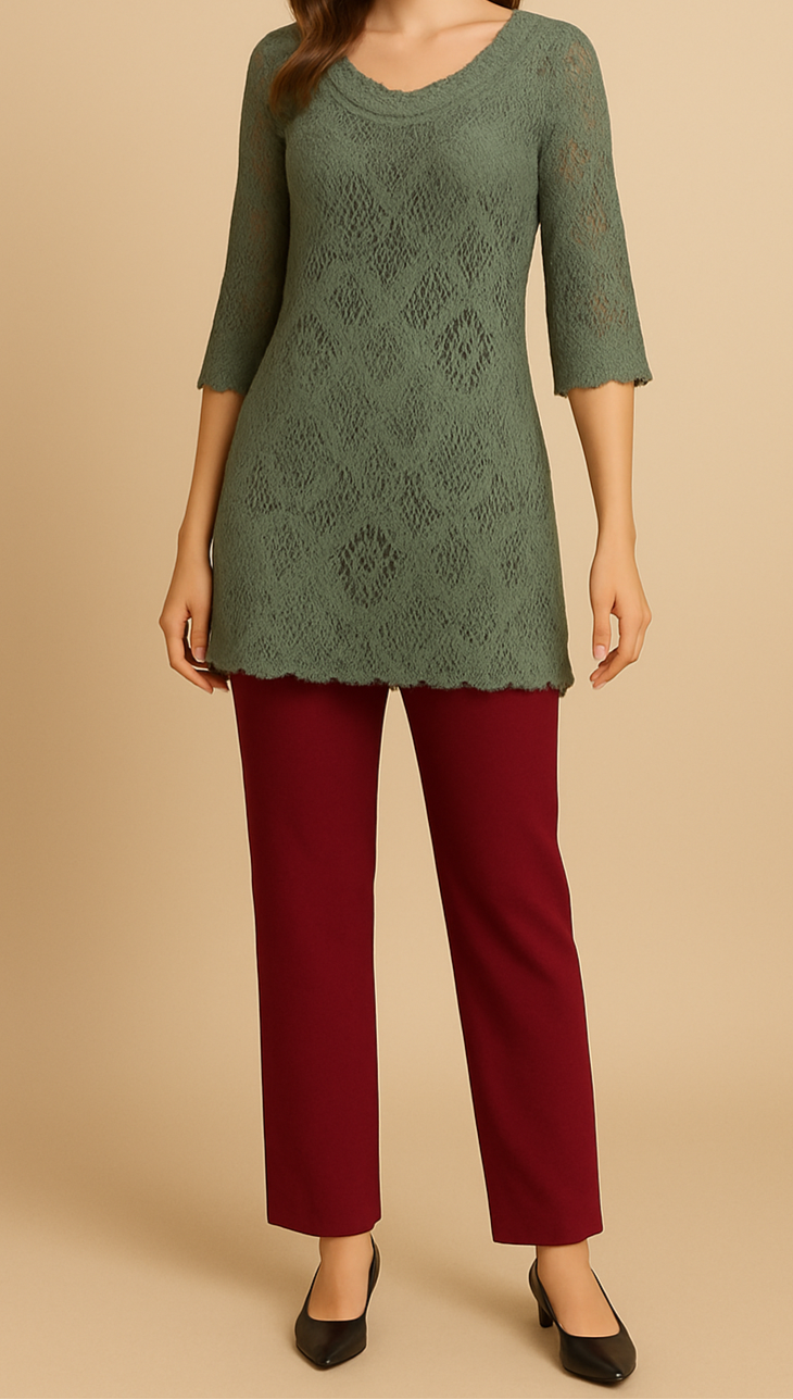 Green Lace 3/4 Sleeve Dress