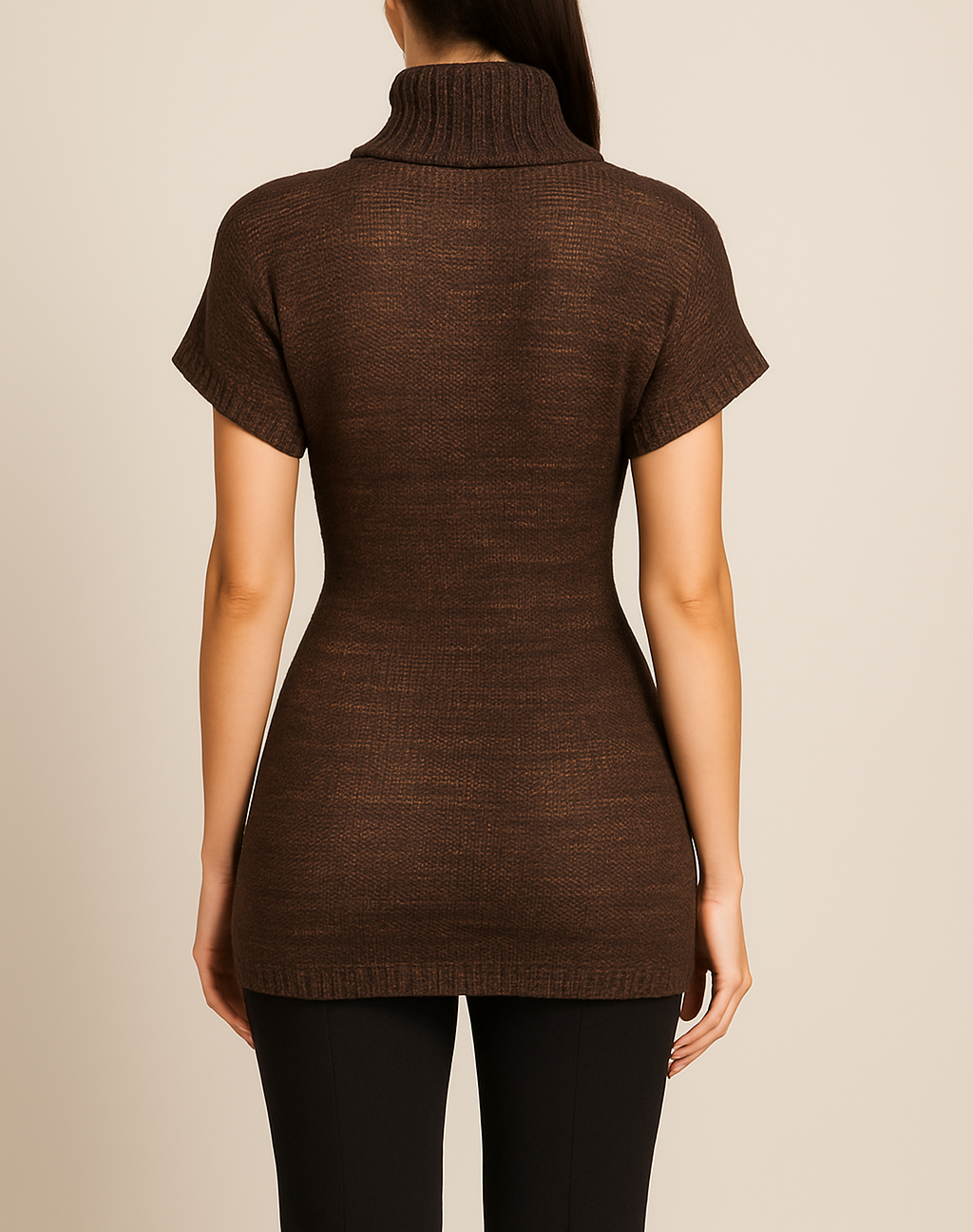 Turtleneck Brown Short Sleeve Knit Dress