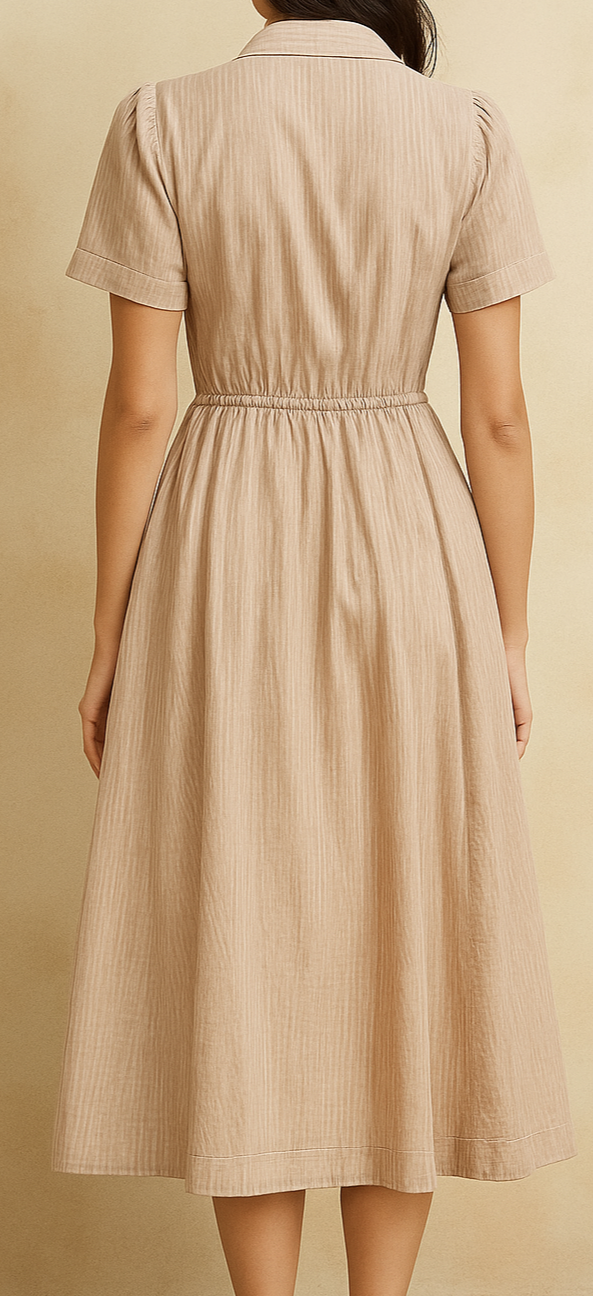 Vintage Beige Button-Down Dress