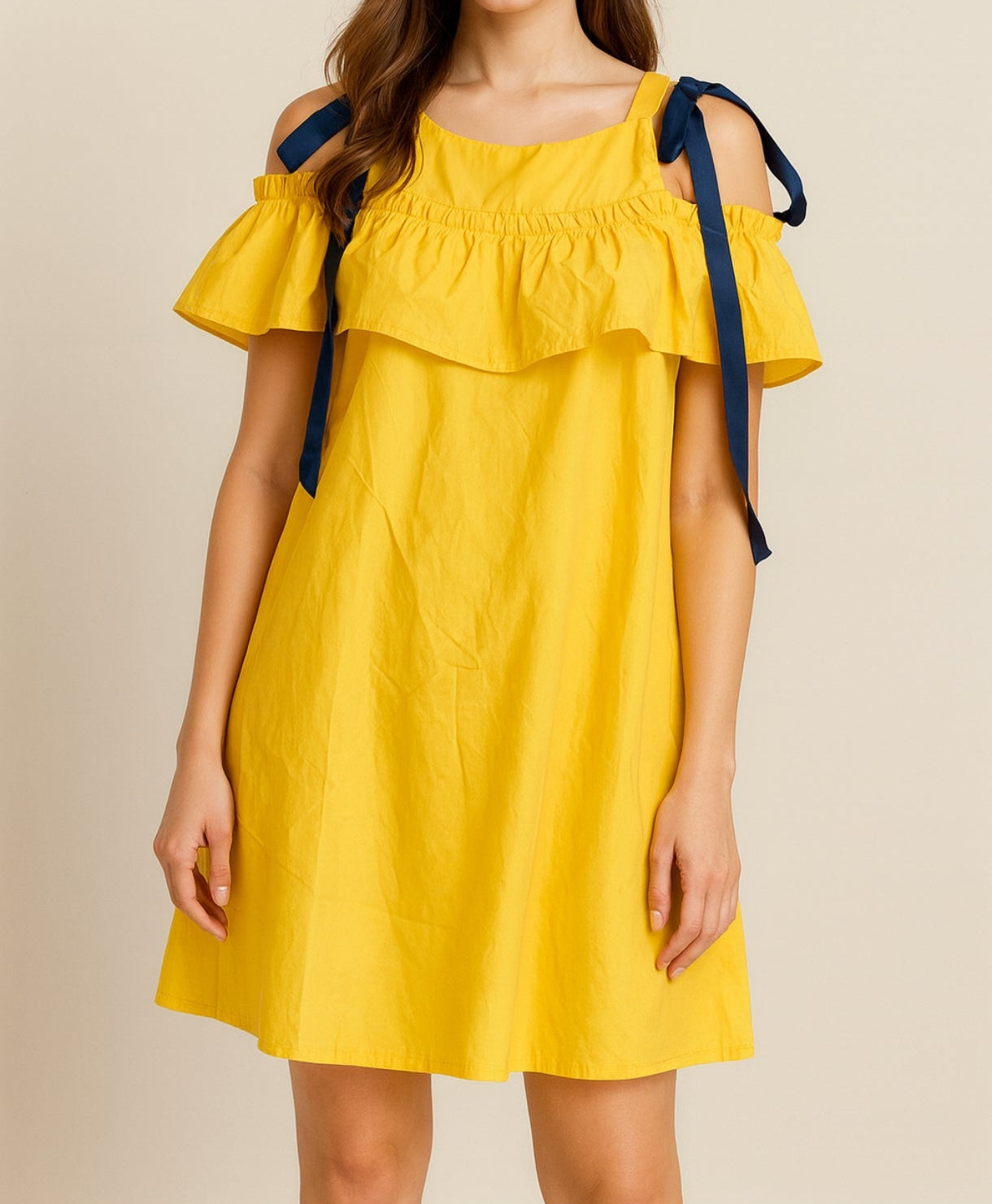 Yellow Off-Shoulder Ruffle Dress